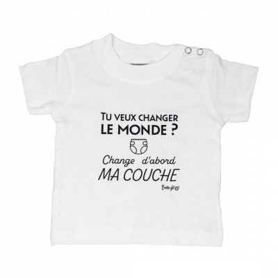 T-Shirt BabyKiff "Tu veux changer le monde change d'abord ma couche"